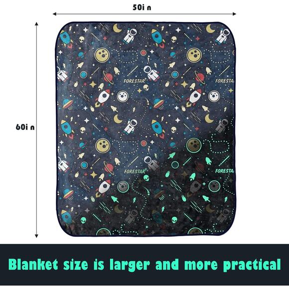 🔥Glow in The Dark Fleece Blanket Kids 50" x 60" Star Design Recharge w/ Light - Picture 7 of 7